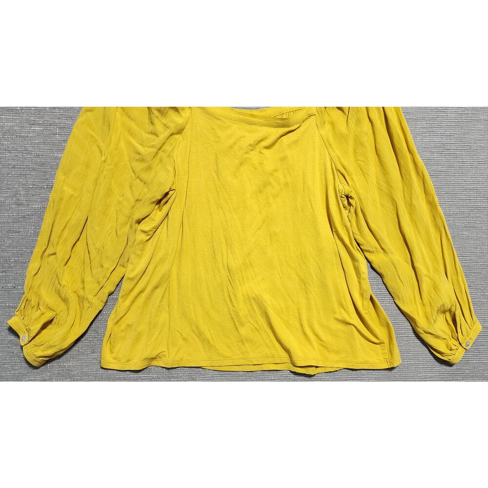 A New Day Mustard Yellow Square Neck Boho Blouse Women’s Size L NWT Pearl Button - Picture 10 of 13